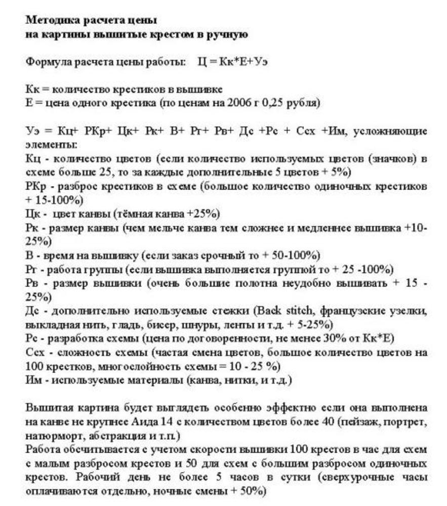 Как рассчитать стоимость вышитой картины крестиком в рублях