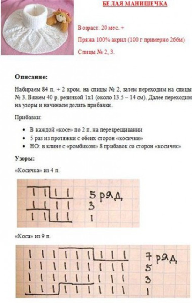 Манишка женская спицами схема для начинающих