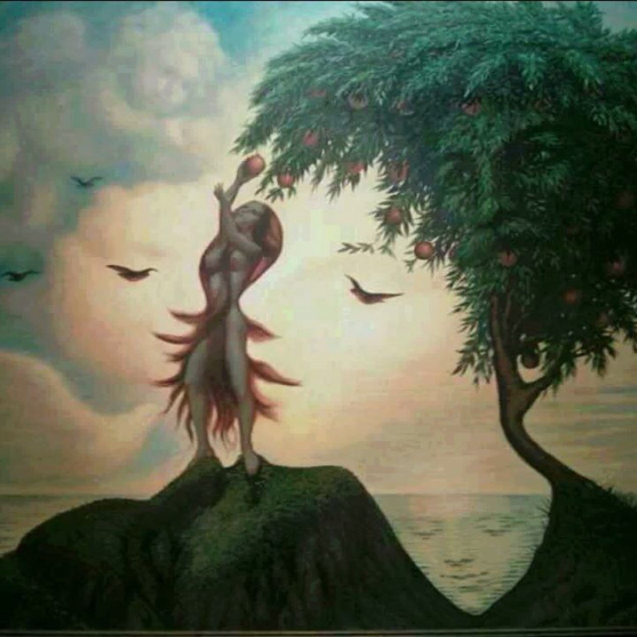 Что на картинке. Оптические иллюзии Октавио Окампо деревья. Иллюзия дерево с лицами. Сколько лиц на картинке. Иллюзия людей.