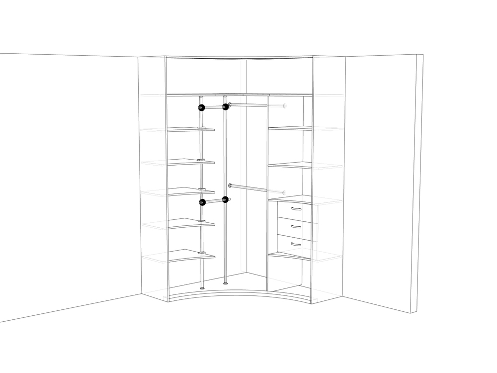Как нарисовать угловой шкаф в проекции - 87 фото